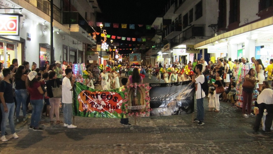 Guadalupe festival and processions on Juarez street in Puerto Vallarta in December 