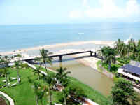 Cuale River and the walkway bridge of the New Malecon into downtown el centro puerto vallarta