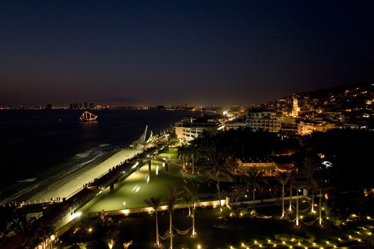 Molino de Agua views of downtown PV at night