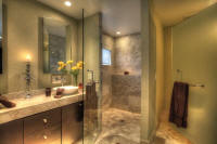 master bathroom with shower and jacuzzi