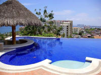 common area pool and sun deck terrace with city and Bay views