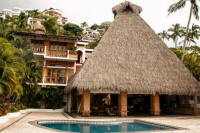 villa Verde - pool, main living area under Palapa, bedrooms off to upper left