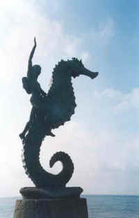 top gay resorts - seahorse statue downtown PV symbol by Rafael Zamarripa