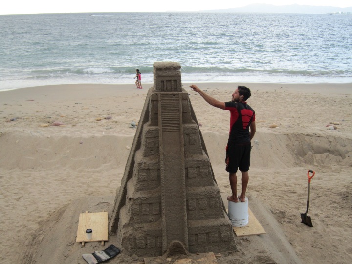 puerto vallarta sand sculpture seen along the downtown Malecon beach